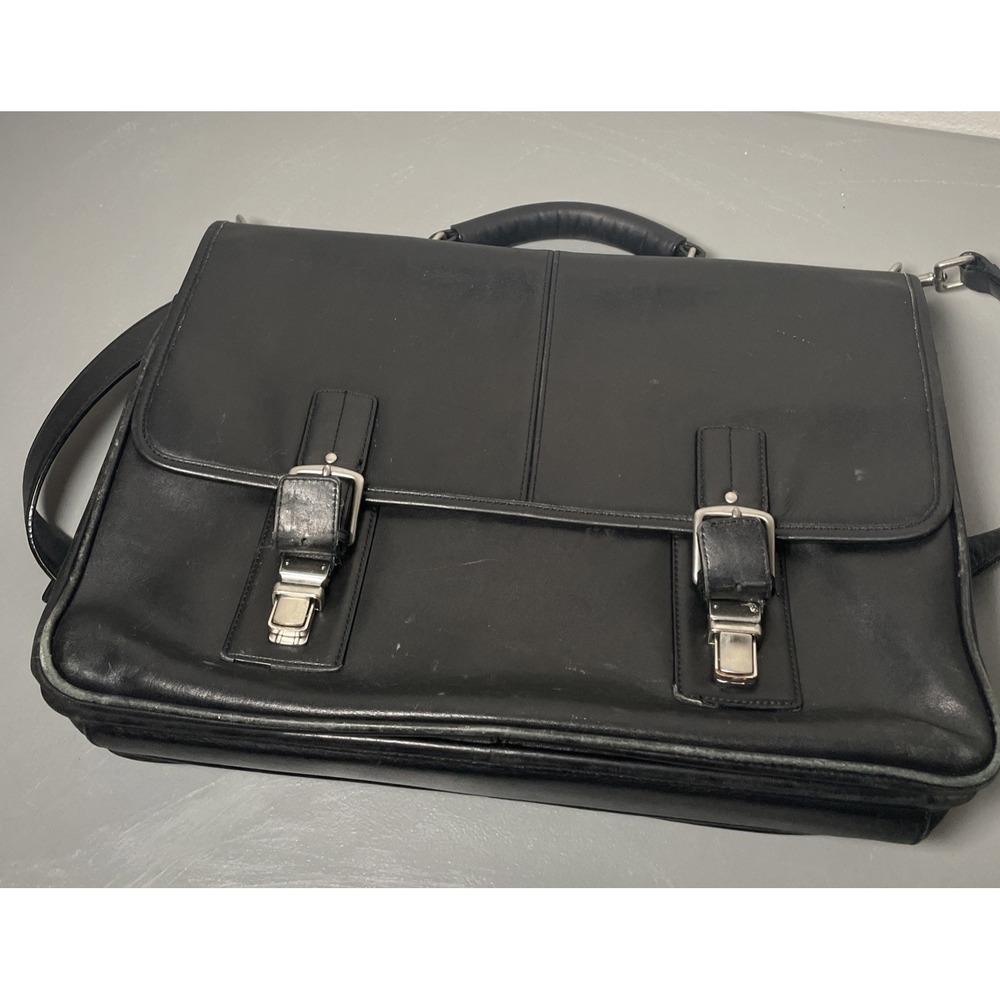 Vintage COACH F06455 Thompson Black Leather Briefcase Laptop Messenger Bag - Picture 4 of 16